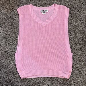 Vintage Pink Knit Sweater Vest Croquet Club V-Neck Side Button Sleeveless S